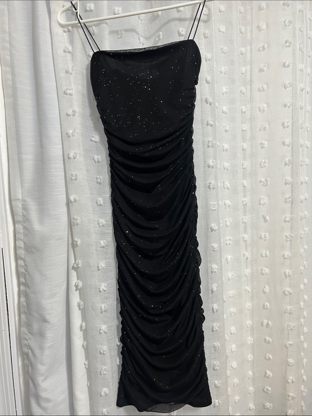 Black Sparkle Ruched Midi Dress